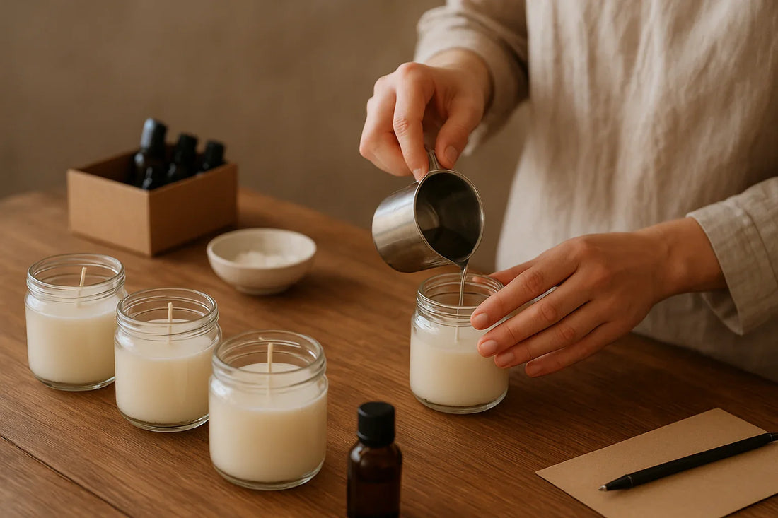 A small group making candles together at a workshop table..