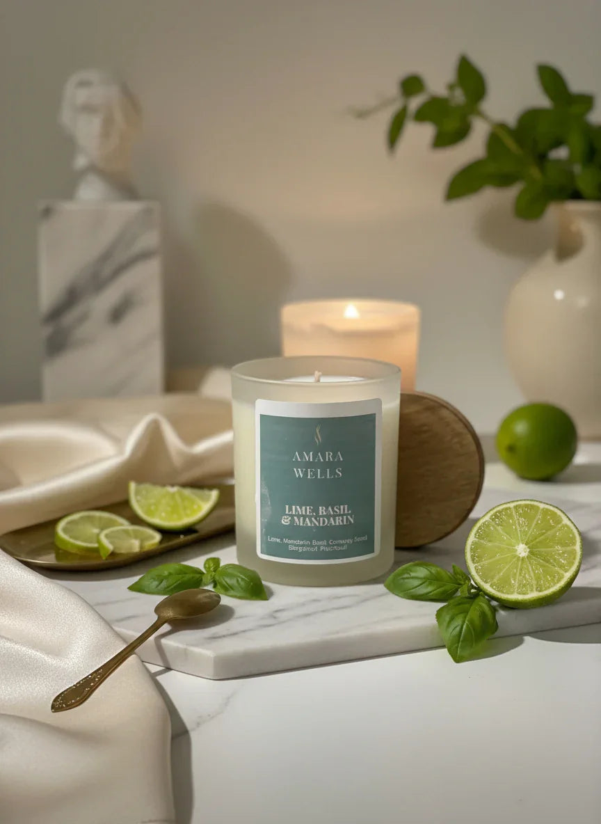 Lime basil and Mandarin scented soy wax candle - Amara Wells - Scotland