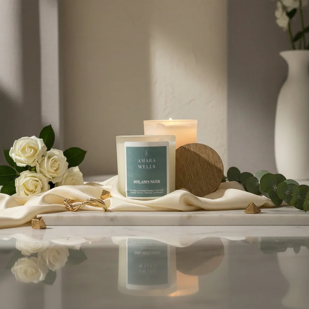 Solaris Noir scented soy wax candle - Amara Wells